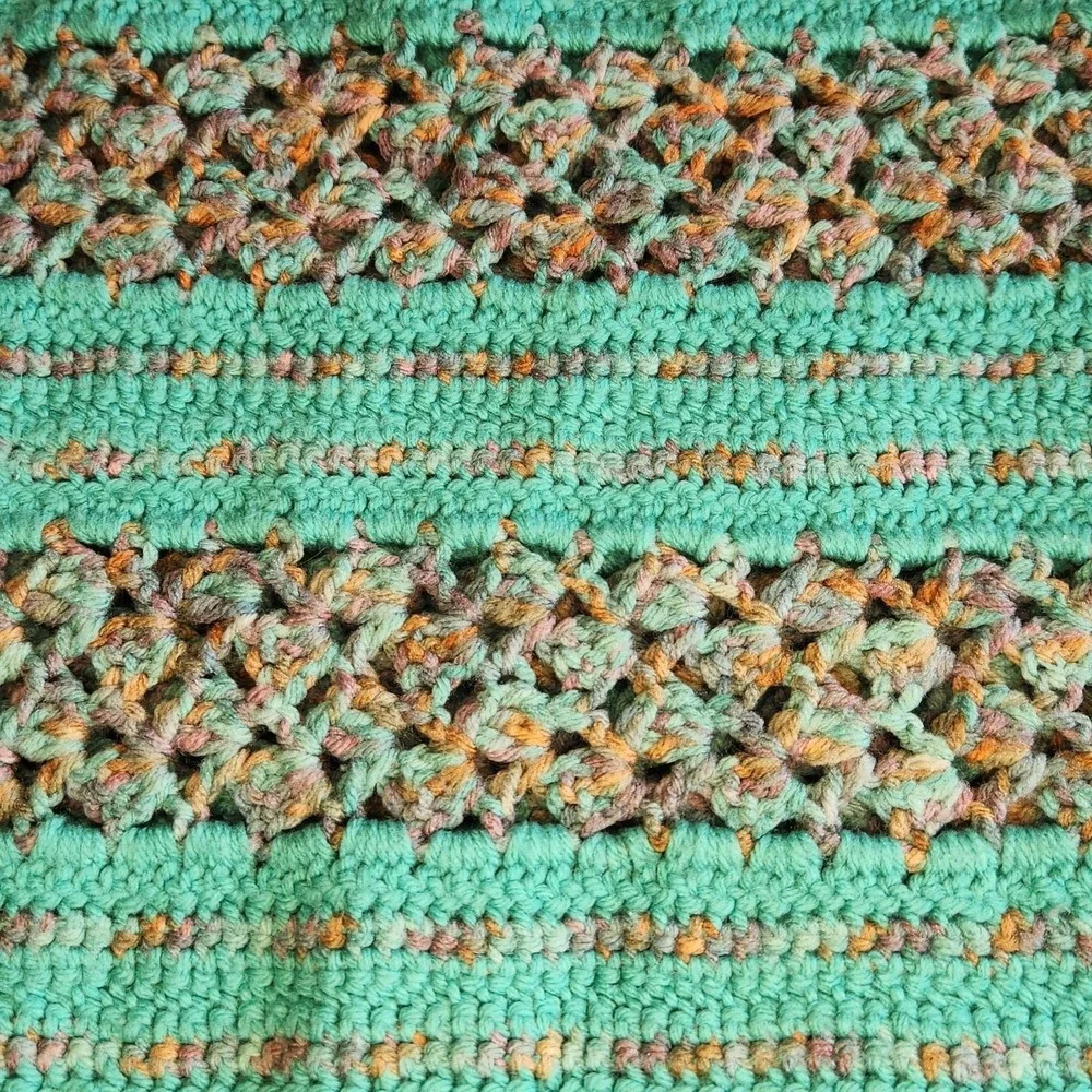CROCHET‎ Throw Blanket Afghan 48x60 Scalloped Teal Blue Cottagecore Grannycore